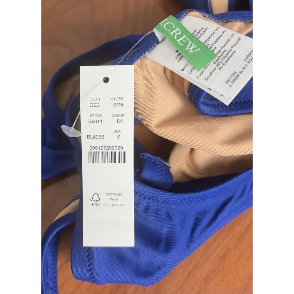 NEW J. Crew Heritage Scoopneck Bikini Swim Top‎ Women S Blue Beach 1444
